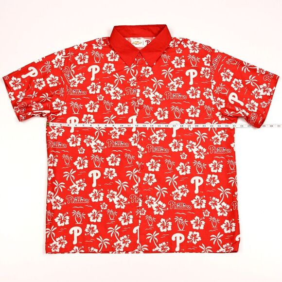 Philadelphia Phillies Hawaiian Shirt Red Floral Chevrolet SGA Mens Size Large - Picture 4 of 8